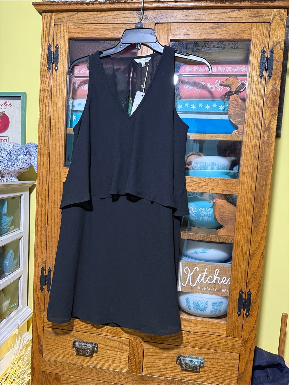 Naked Zebra Black Layered V‑Neck Mini Dress